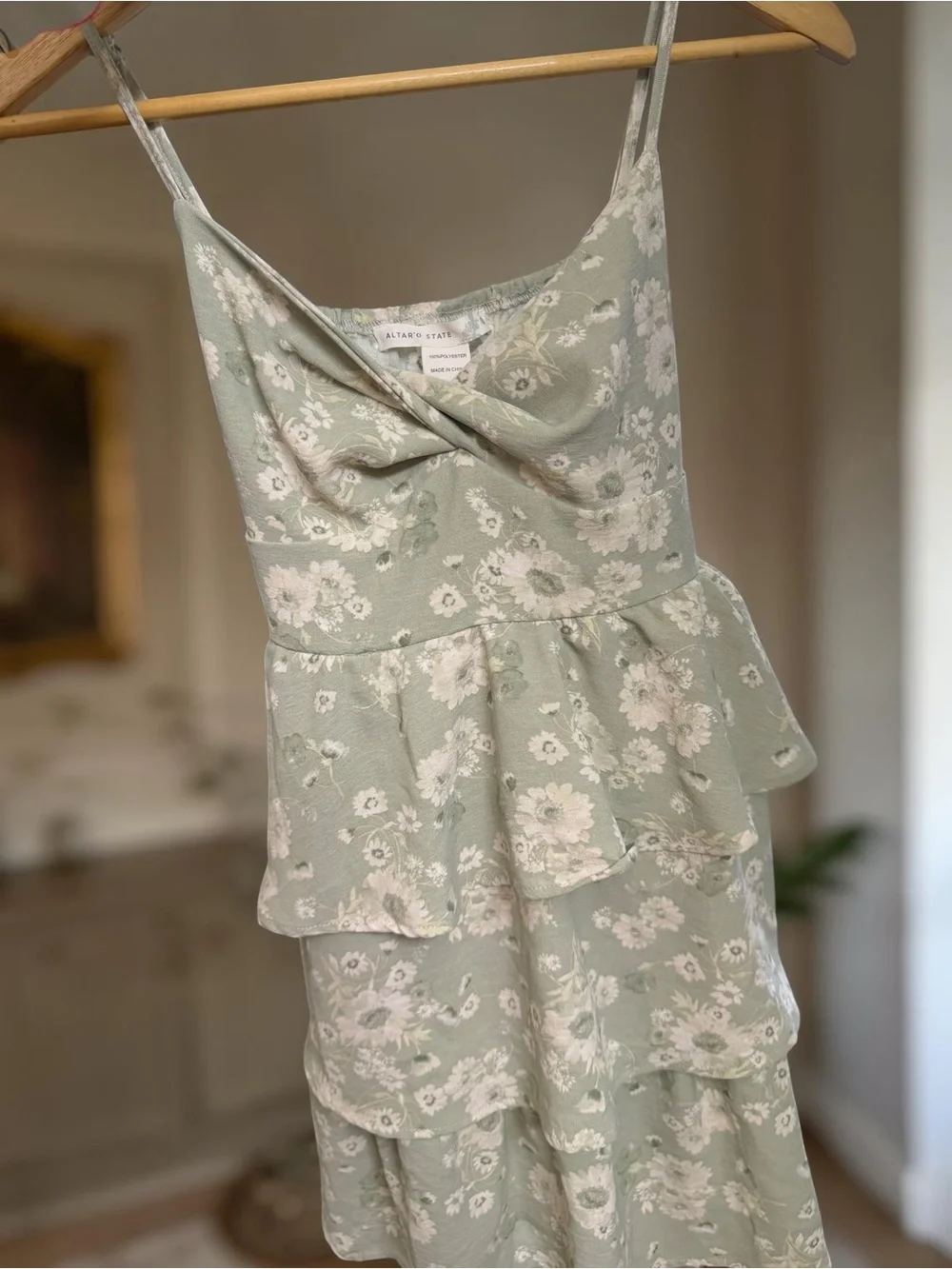 Altar'd State Tara Sage Green Floral Twist Tiered Ruffle ✨Regencycore✨ Mini NWT - Picture 7 of 14